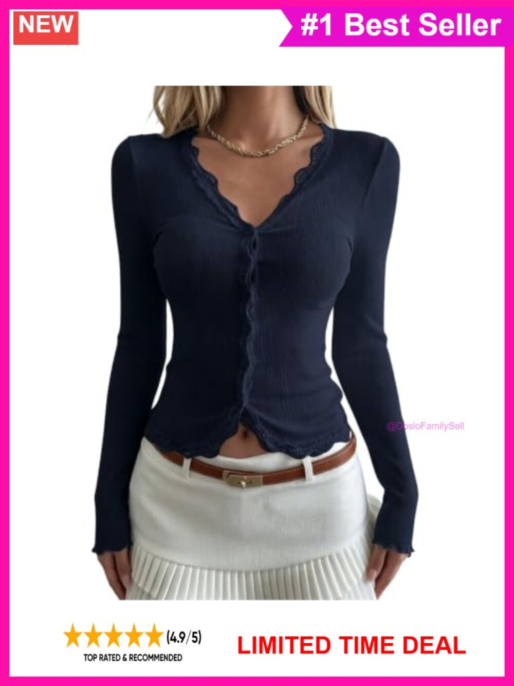 Women Y2K Henley Lace Patchwork Crop Top Long Sleeve V Neck Blouse